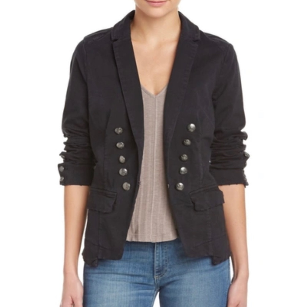 Free People Black Double-Breasted Military Blazer